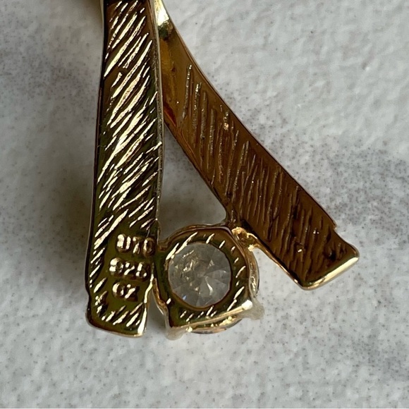 Vintage UTC 925 Sterling Silver CZ Pendant Ribbon Round Cubic Zirconia Sparkly - Picture 6 of 9